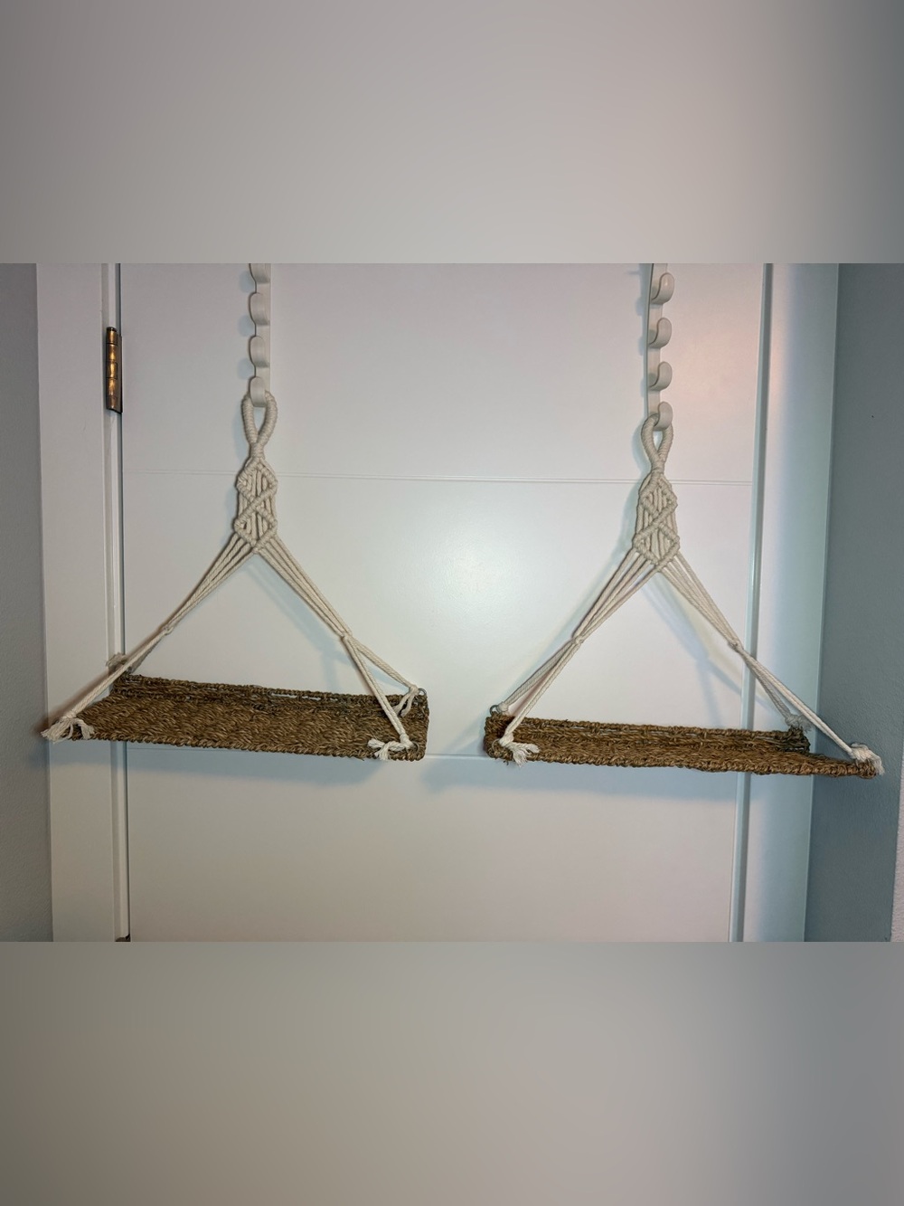 Handmade Macramé Hanging Shelves in Natural Brown and Cream
